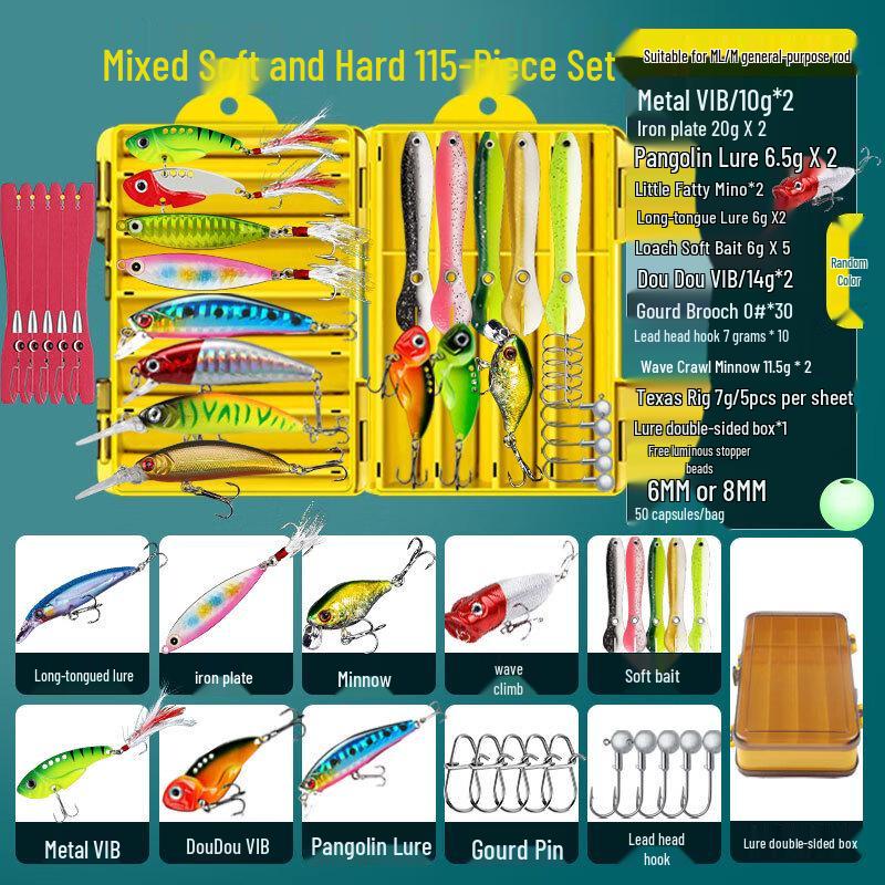 Fishing Lure Bait Set - 115 Pcs Mixed Soft & Hard Lures