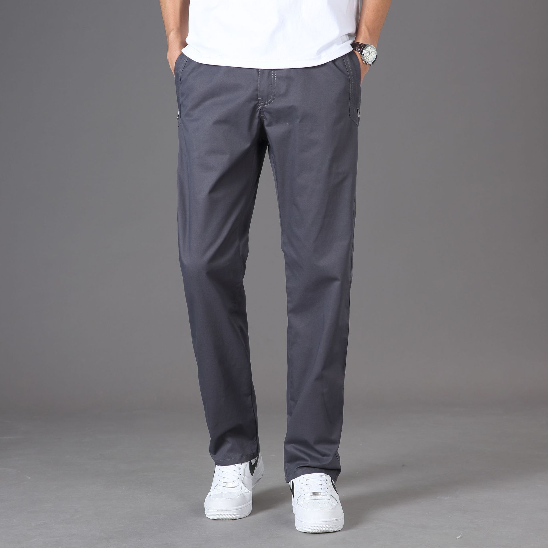 

Мужские повседневные брюки, свободные прямые широкие брюки, мужские новые уличные брюки в стиле ретро, ​​скейтборд, нейтральные брюки, модные однотонные брюки M темно-серого