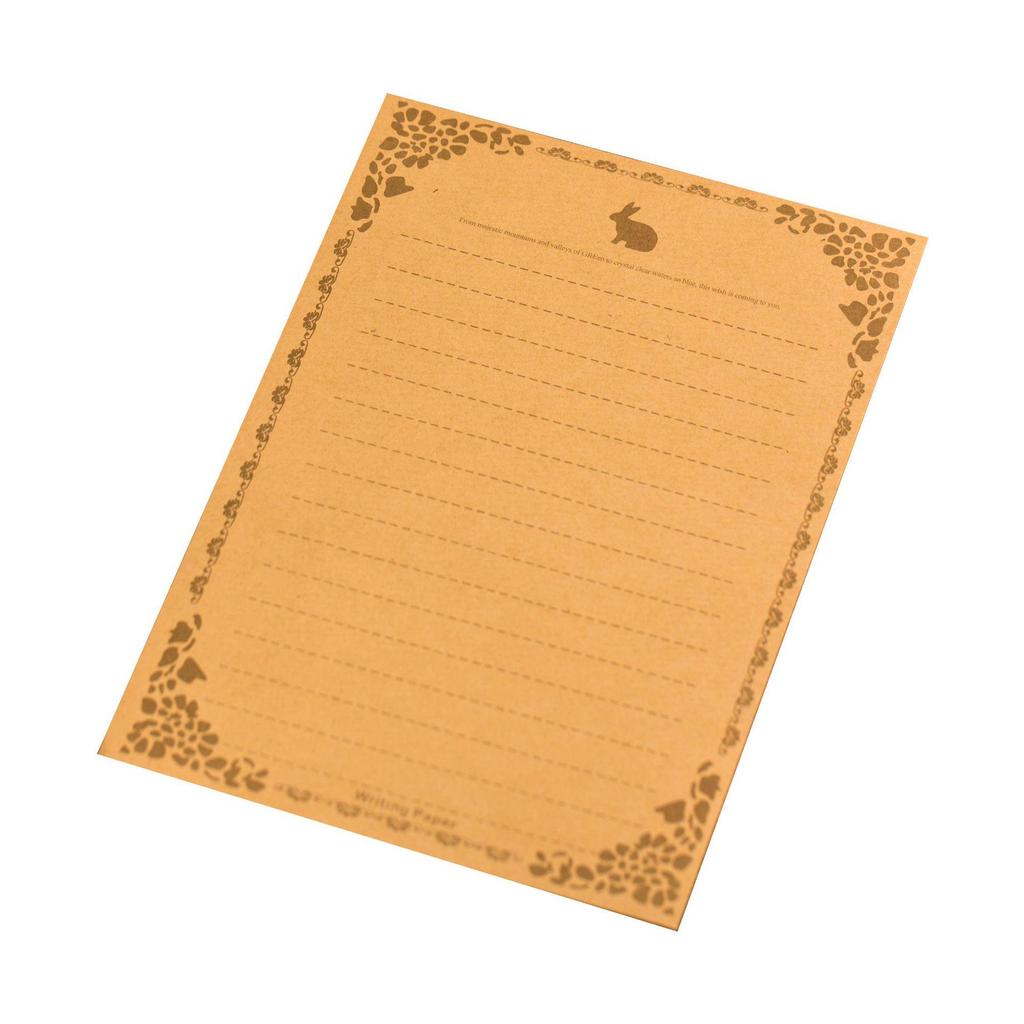 Retro Style Valentine's Day Love Letter Stationery Set - Rabbit Pattern Kraft Paper with Envelopes