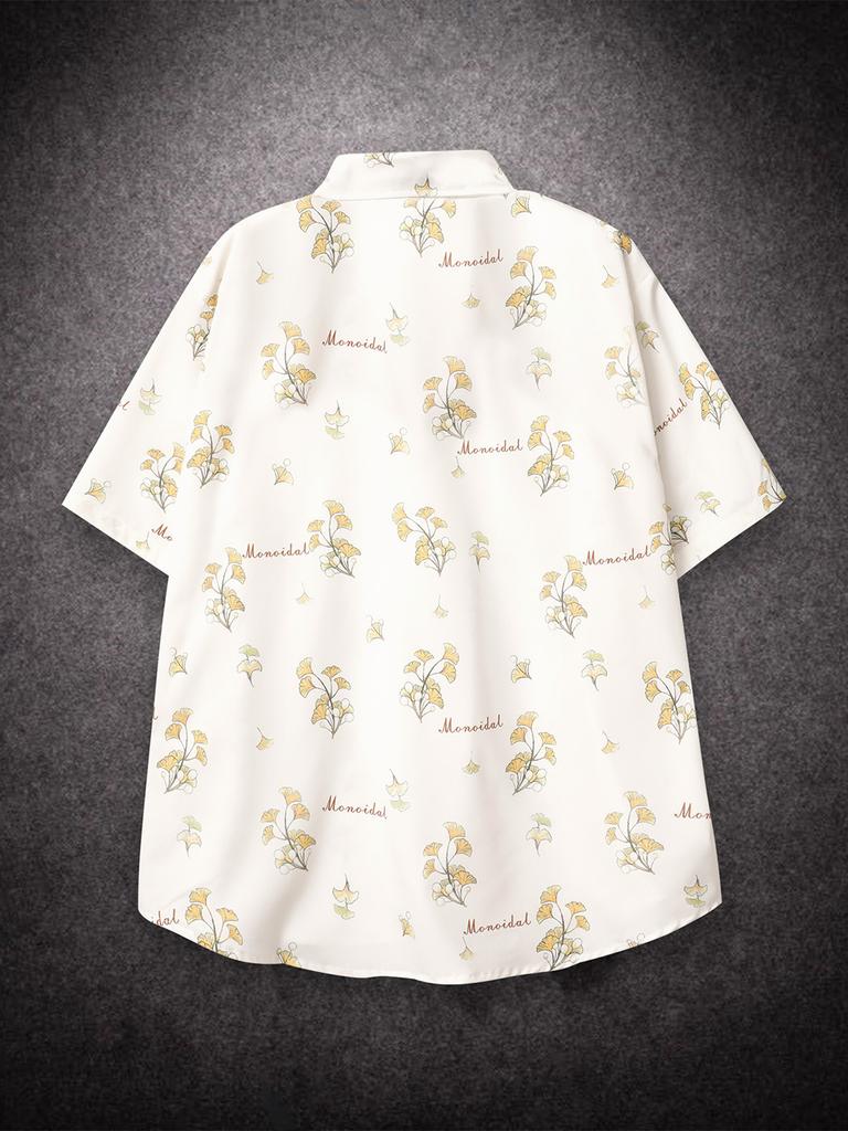 Oversized Loose Short Sleeve Ginkgo Print Hawaii Beach Summer Men Shirt Student Couples Fashion Casual Mens Clothing