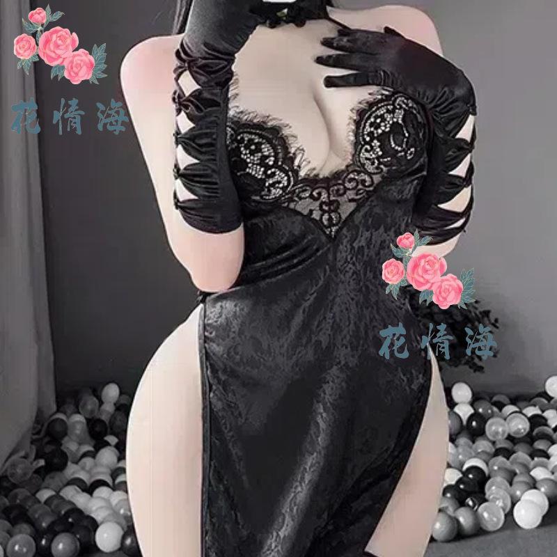Sex Underwear Sexy Pure Desire Wind Neck Lace Lace Split Cheongsam Temptation