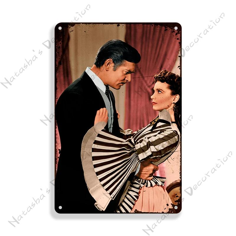 Gone With The Wind Metal Sign Classic Movie Metal Poster Man Cave Garage Vintage Metal Plate Rusty Metal Plaque Industrial Decor