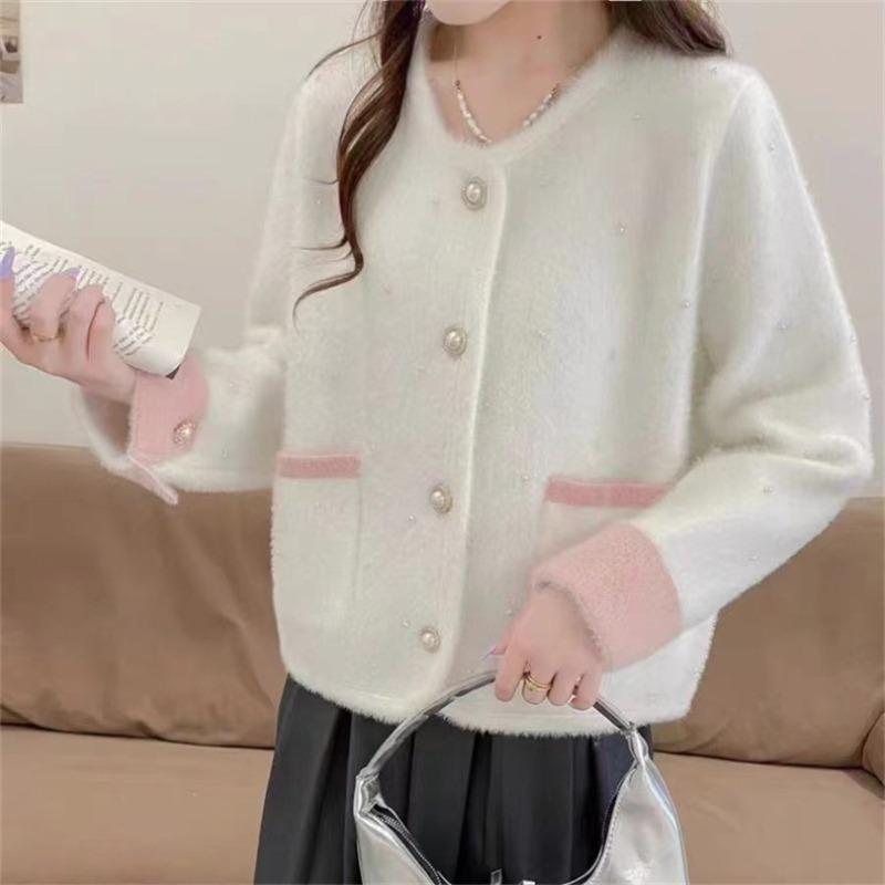 

Autumn and winter new temperament gentle wind fashion sweater jacket women s loose age-reducing imitation mink velvet knitted cardigan top one size fits all розовый