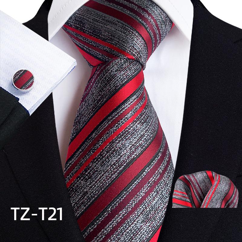 2025 Men's Retro Stripe Solid Tie, Pocket Square & Cufflinks Set