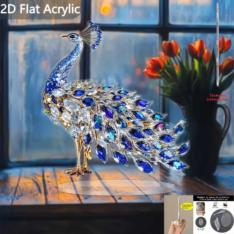 Luxurious crystal peacock ornament decora, made of acrylic material suitable for bedroom, living room, office, or desktop decor