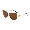 Cat Eye Metal Borderless Retro Men Women Sunglasses Fashion Trend Outdoor Sunscreen Sunshade Street Photography Glasses