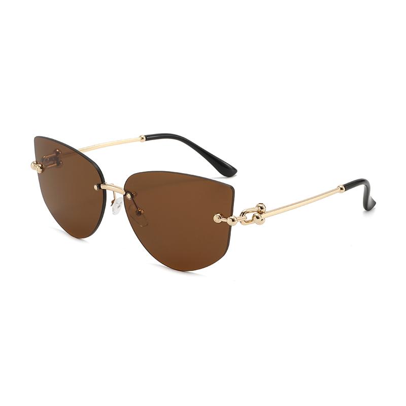 Cat Eye Metal Borderless Retro Men Women Sunglasses Fashion Trend Outdoor Sunscreen Sunshade Street Photography Glasses