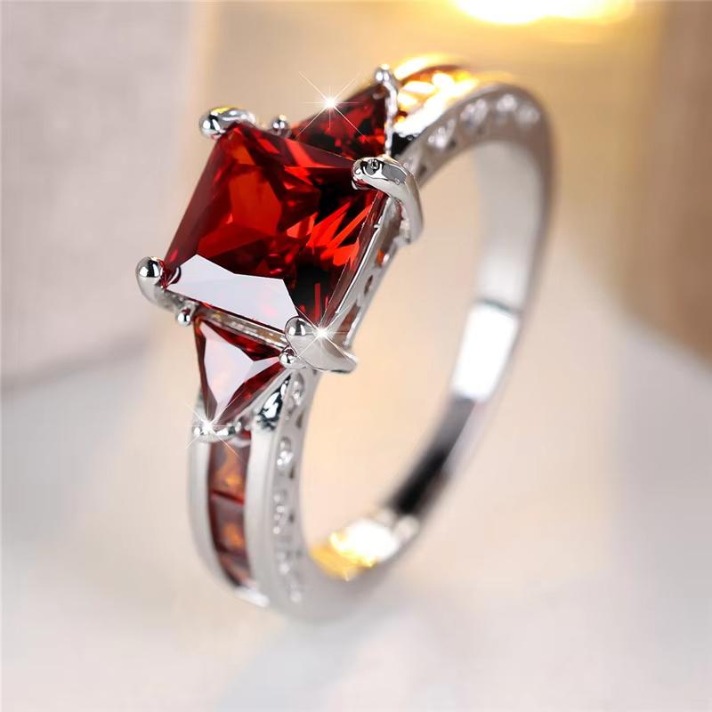 Huajie Classic Inlaid Red Square Zircon Women s Rings Banquet Party Unique Temperament Ring  Trend 10