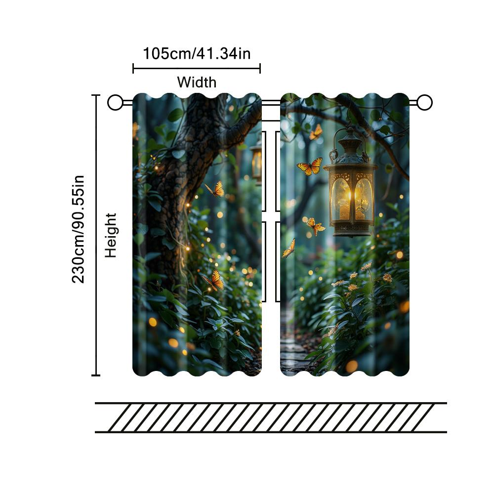 Set Of 2 Filtering Curtains Excluding Rods Non Movable Without Batteries Enchanted Forest Butterfly Use Bedrooms Curtain For Sleeping Area Made