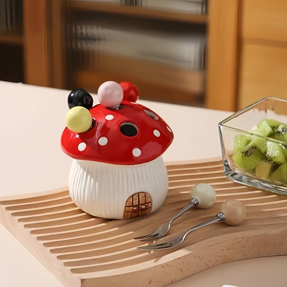 Mushroom Fruit Fork Set 304 Stainless Steel Cute Dessert Forks with Storage Jar Home Kitchen Accessories