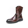Men’s Western Cowboy Boots Pointed Toe Motorcycle Boots Black Brown Casual Retro Dress Zipper Leather Men’s Shoes Plus Size