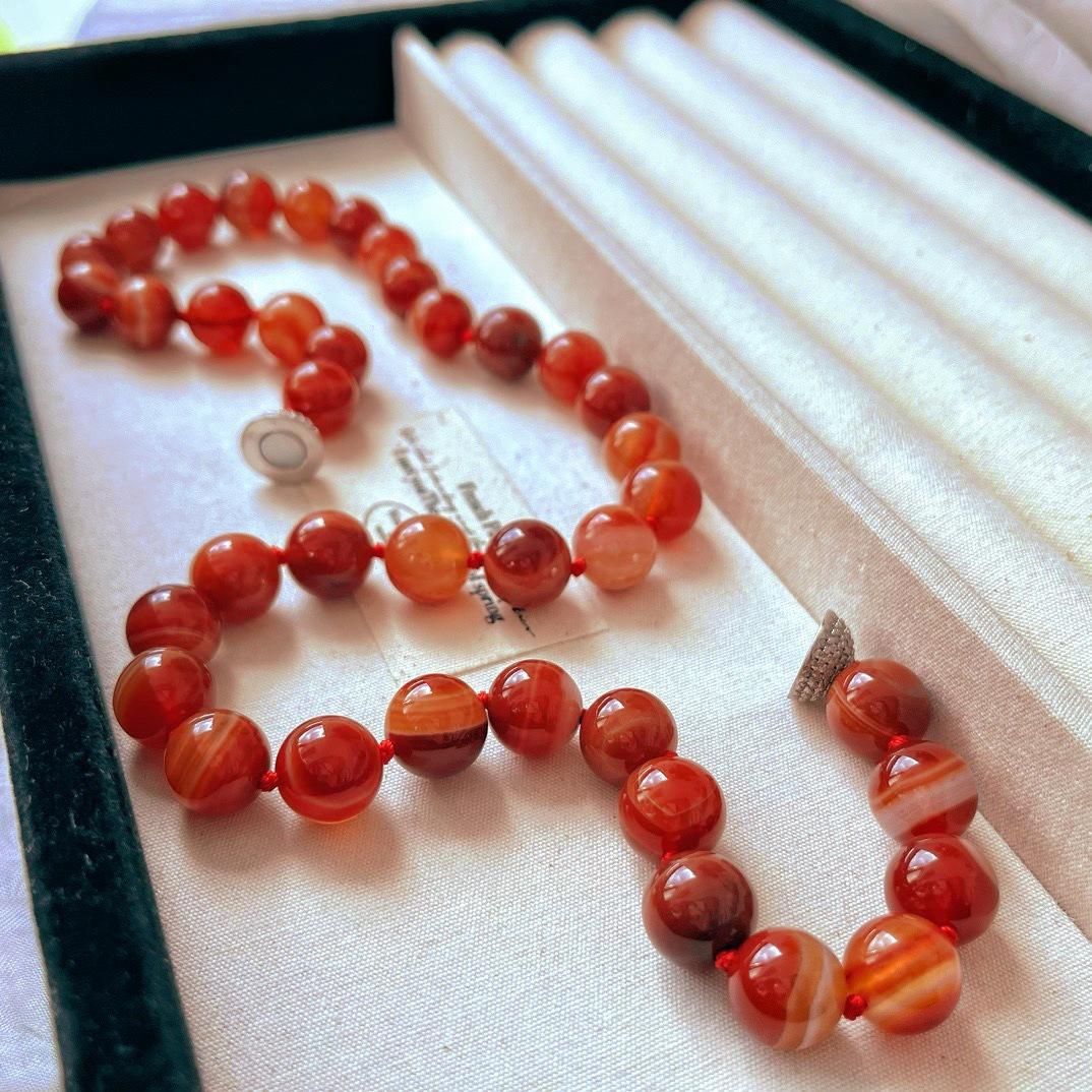 Retro National Style 12Mm Large Particle Natural Chalcedony Agate Necklace Diamond Ball Buckle Atmosphere Beads