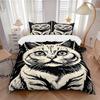 3pcs Curious Cat Quilt Set - Soft and Comfortable Bedroom, Guest Room and Dorm Decor Bedding Set 1 Quilt Cover + 2 Pillowcases.K052