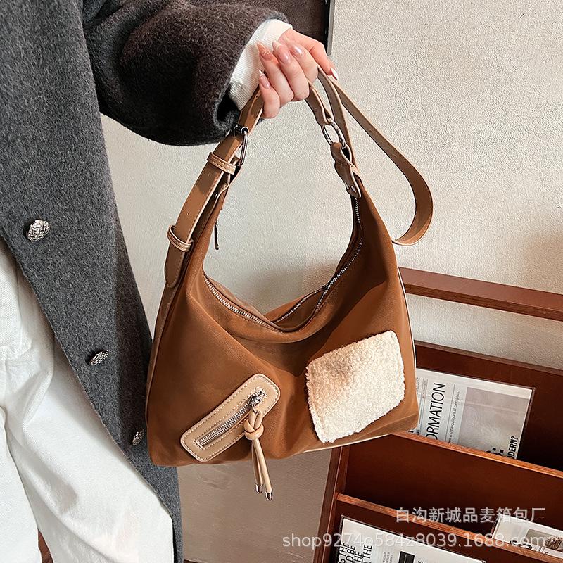 

Advanced texture manufacturer contrasting color big bag women s 2025 new trendy commuter underarm bag fashionable messenger big bag коричневий