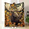 Autumn Moose Blanket, Soft Cozy Throw with Vibrant Fall Leaves Design, Perfect Gift for Nature Lovers and Home Decor Enthusiasts