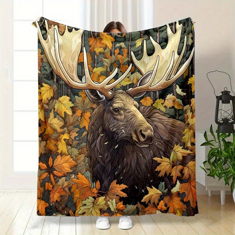 Autumn Moose Blanket, Soft Cozy Throw with Vibrant Fall Leaves Design, Perfect Gift for Nature Lovers and Home Decor Enthusiasts 130x150cm