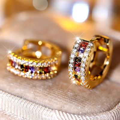 1 Pair Princess Cut White Red Blue Multicolor Stone Clip Hoop Earrings Wedding Engagement Earrings for Women Anniversary Gift