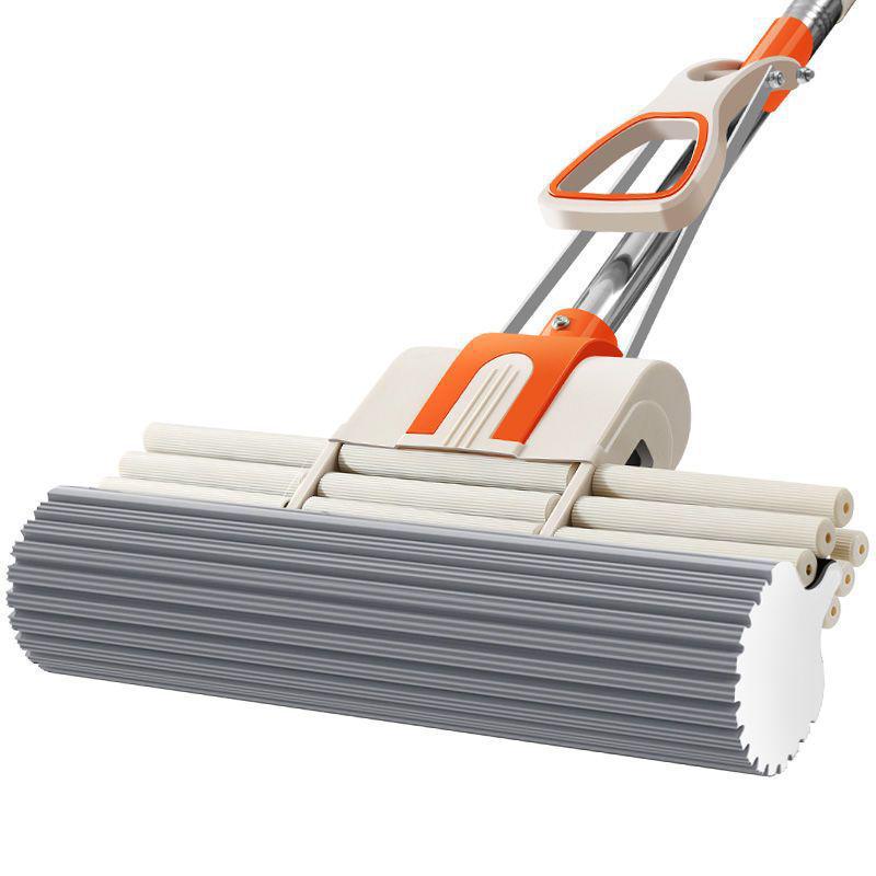 Sponge Mop with Cotton Squeeze Roller - High Absorption, Hands-Free, Large & Durable for Household Floors