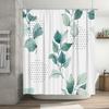 Elegant Green Leaf Shower Curtain with Black Dots for Bathroom Decor Waterproof Fabric Bath Mat