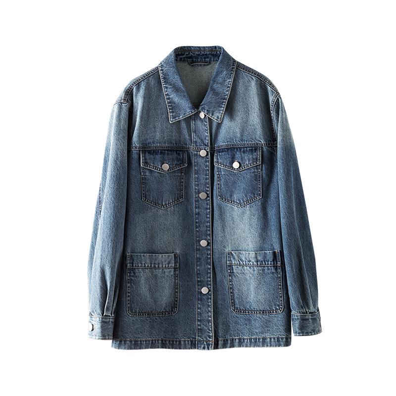 Xin Ge Women s Retro Denim Jacket - Spring/Autumn 2026 Trendy Korean Style Loose Fit L синий