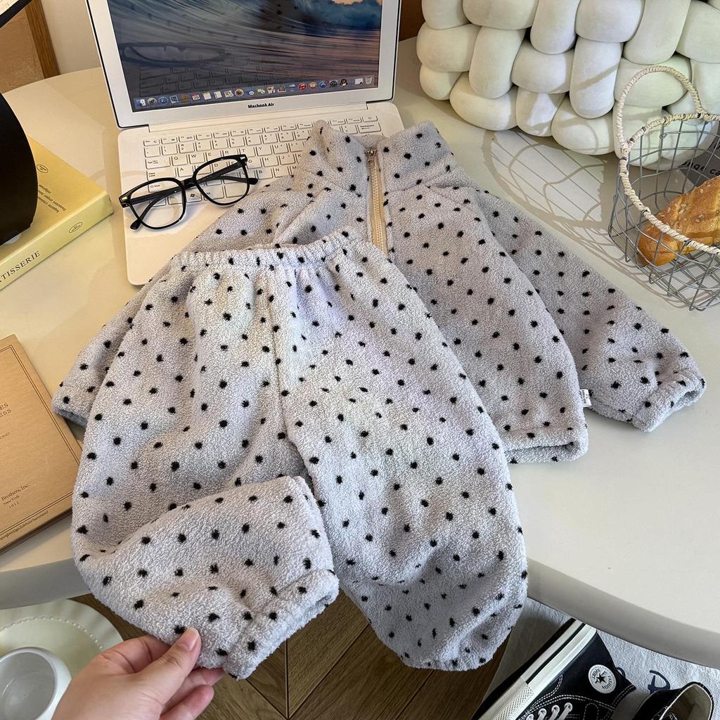 Autumn/Winter Plush Thickened Korean Style Kids Homewear Set - Warm Boys & Girls Clothing