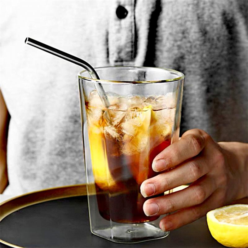 

250ml 450ml Square Bottom Double Wall Glass Coffee Mug Home Summer Cold Drinking Juices Fruit Water Tea Cup Beer Mug 250ML