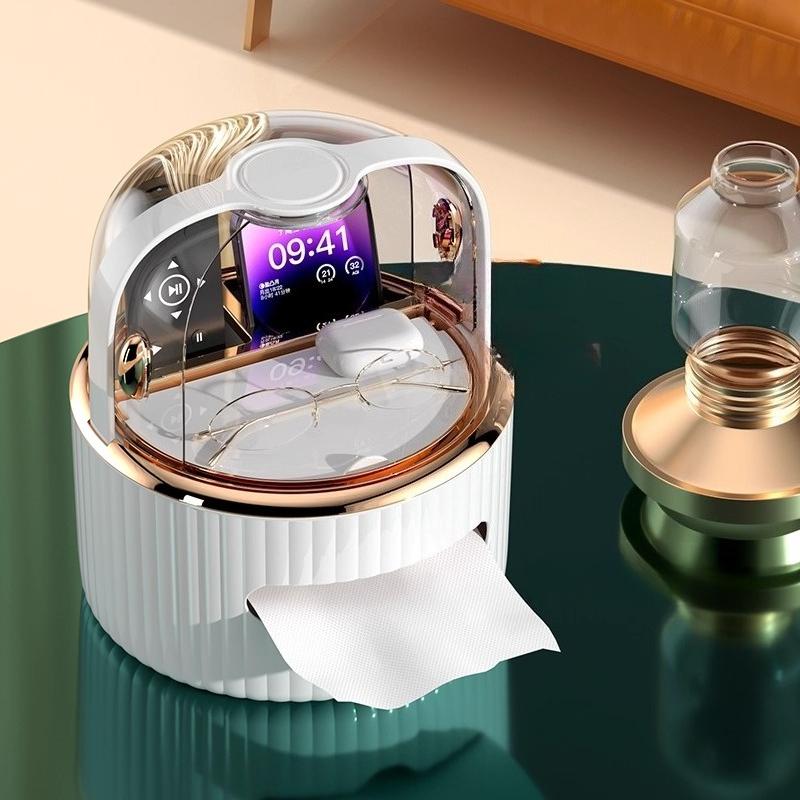 Living Room Tissue Box Holder Organizer Versatile Luxury Paper Box Large Cosmetic Makeup Transparent Cover Rotating Storage Rack