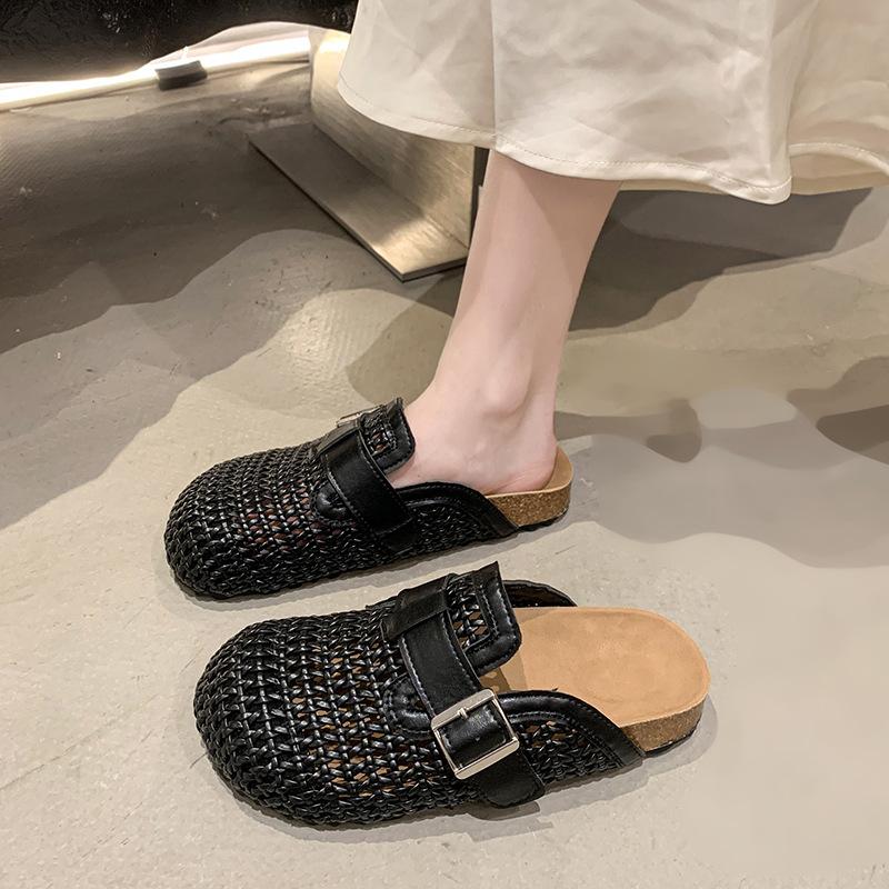 

Баотоу полушлепанцы женские летние новые женские туфли на одной педали плетеные шлепанцы ленивые сандалии на толстой подошве 40 чёрный