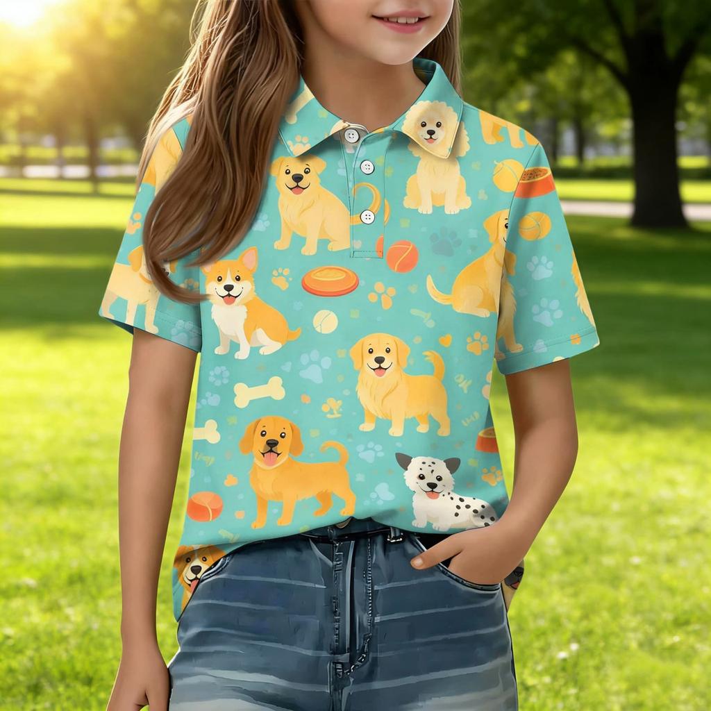 Kids Casual Short Sleeve Polo Shirt Animal Pattern Printed Lightweight Comfortable Breathable Tee Top for Everyday Wear