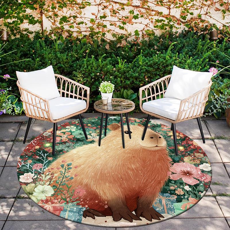 Christmas Capybara pattern round rug,Carpet Rug for Living Room Bedroom Playroom ,Non-slip Floor Mat,Holiday Gifts and Birthday Gifts.