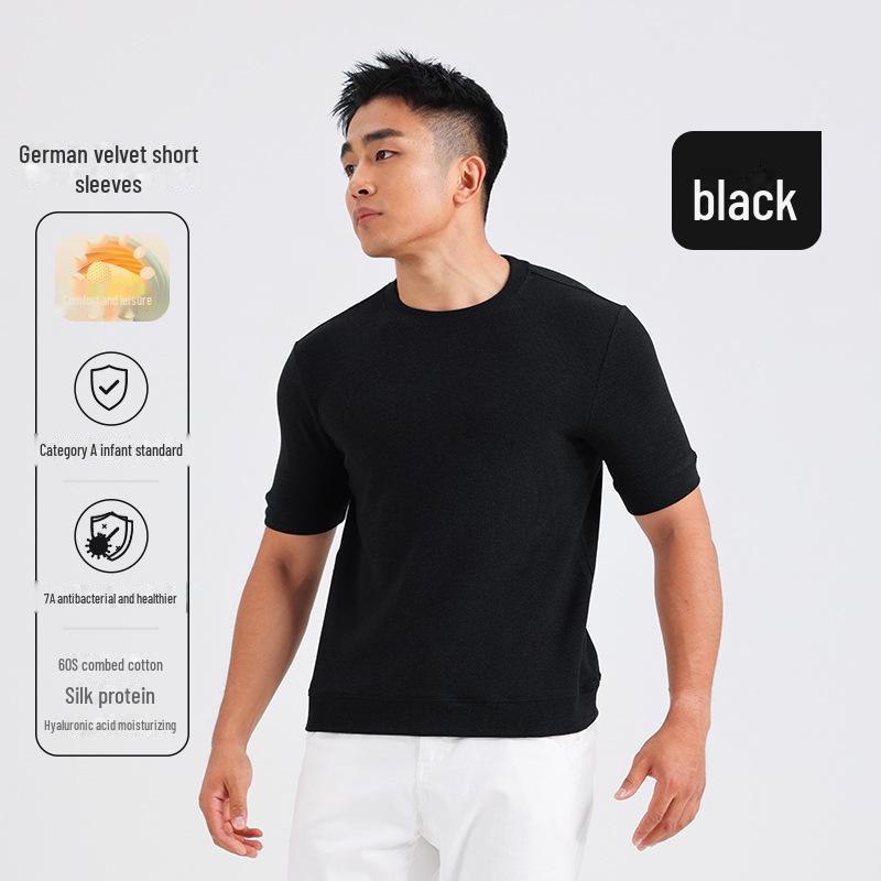 Men’s Short-Sleeve Velvet Heating Sports Shirt with Hyaluronic Acid - Ideal for Autumn and Winter Layering