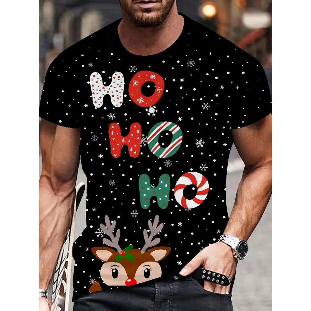 3D Print Santa Claus Tshirt Merry Christmas Short Sleeved Tee Shirts For Men Women Gingerbread Man Graphic Tee Shirt Tops