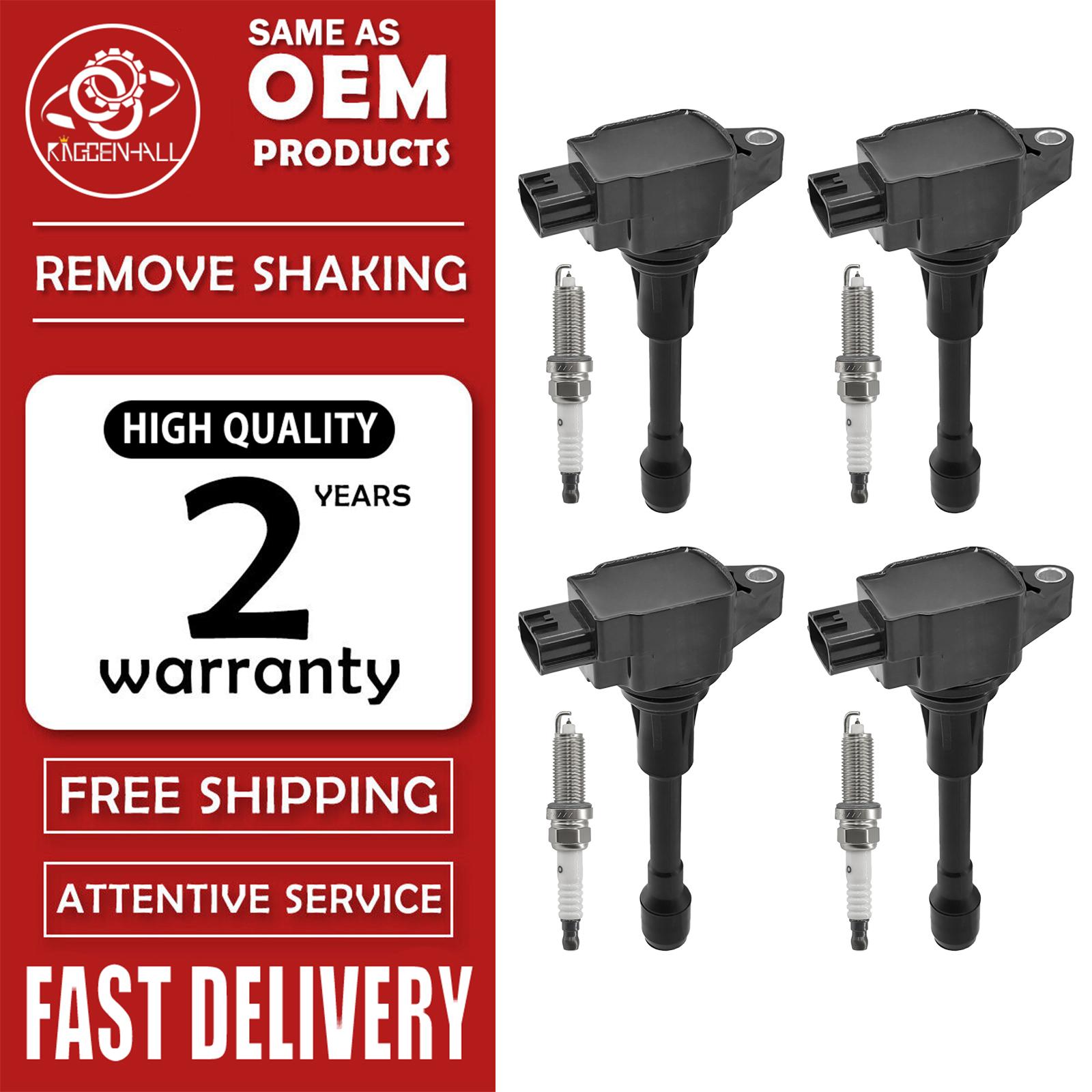 4Pcs Ignition Coil + Iridium Spark Plug For Nissan Altima Cube Rogue Infiniti FX50 uf549 22448ED000 22448JA00A 22448JA00C чёрный