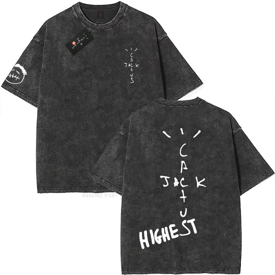 2026 Hot Sale Cotton Oversized T Shirt for Men Women HipHop Washed T Shirts Cactus Jack Short Sleeve Gift Tops Look Mom I Can Fly Short Sleeve Tee Top