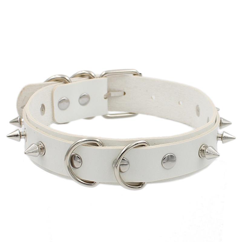 DIEZI Harajuku Bílý PU Kožený Kroužkový Choker Náhrdelník Pro Ženy Muže Vintage Gotický Hip Hope Nastavitelný Límcový Náhrdelník Šperky