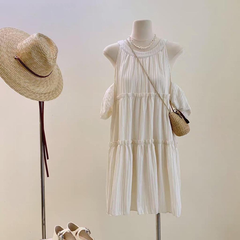 Maternity Off-Shoulder Mid-Length Fairy Dress – Gentle Summer Style, Conceals Belly, Perfect for Moms Not Showing Pregnancy