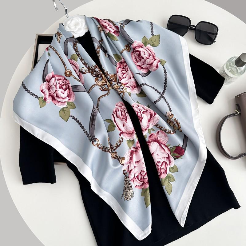 Čiernobiela hodvábna twill šatka so zvieracím vzorom - 90x90CM Jesenný/Zimný šál pre ženy