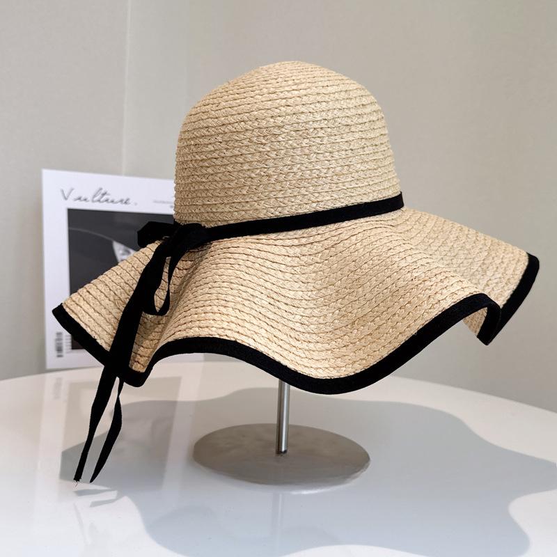 My Extreme Outdoor Activities Women's Hand Woven Lace Ribbon Fisherman Hat Summer Hand Hook Raffia Pot Hat High Quality Everything Stylish Beach Hat 56-58Cm
