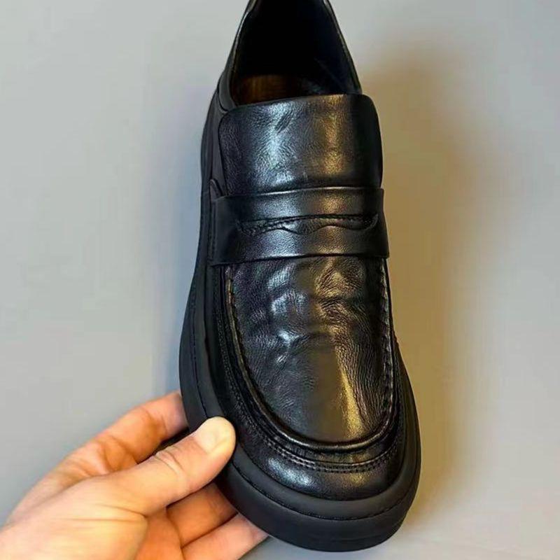 Versatile Men's Shoes Soft Leather Shoes Doudou Shoes 2024 Men's New Business Leisure Soft Leather Pedals Round Head Leather Surface Fashion
