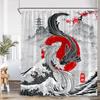 Asian Shower Curtain Traditional Chinese Pine Trees and Crane Flying Landscape Art Fabric Bathroom Decor Bath Curtains Set Hooks