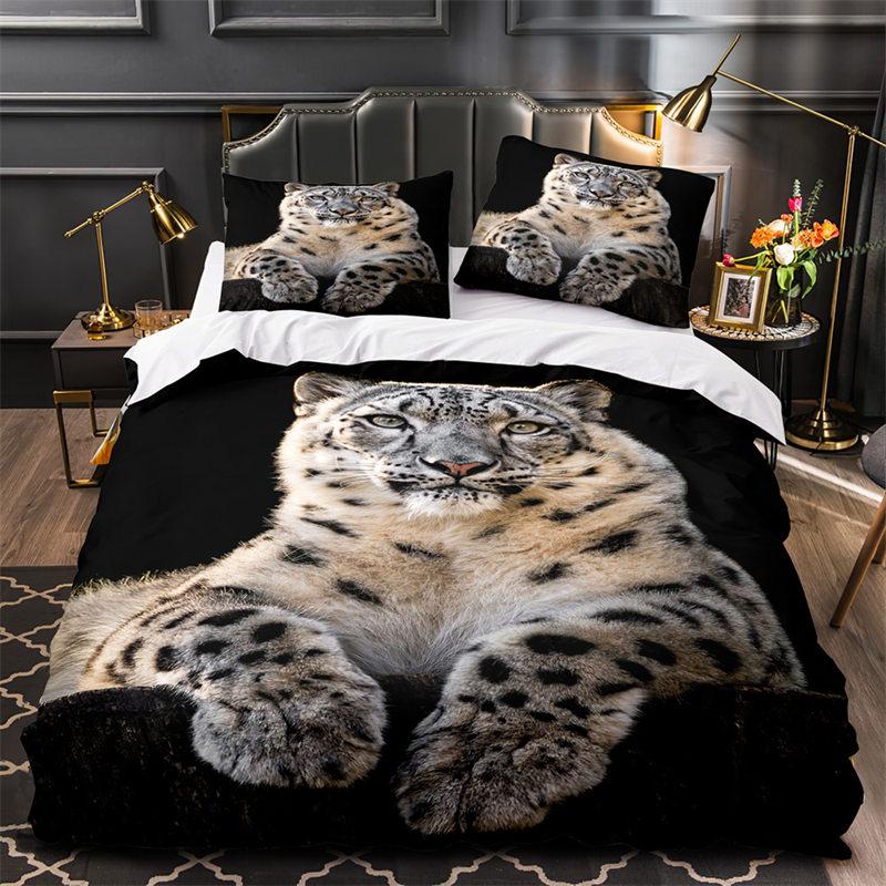 Tiger Leopard Lion Duvet Cover Set Africa Wild Animals Bedding Set 3D Red Rose Flowers Quilt Cover Twin King Queen Bedroom Decor