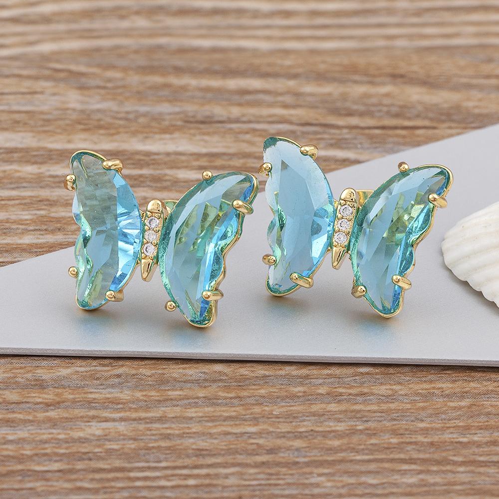 Nidin New Fashion 8 Colors Exquisite Lovely Butterfly Transparent Crystal Zirconia Stud Earrings Feminity Elegant Jewelry Gift