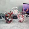 250/350ml Double Wall Coffee Mug With Handles Clear Milk Cups Gifts Glass Cup Fill Artificial Simulation Flowers Teacup