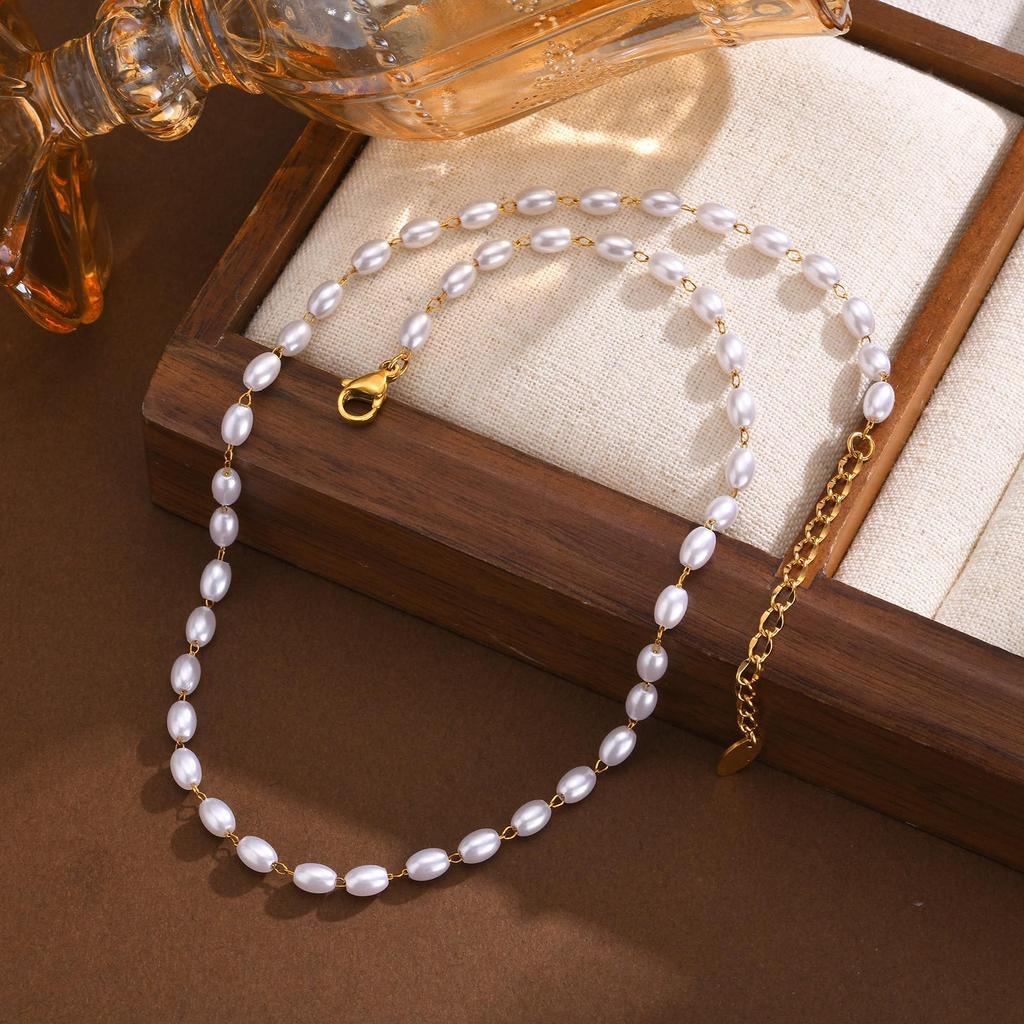 Personalized Imitation Pearl Fake Pearl Stainless Steel Fashion Gold Bracelet Necklace Women