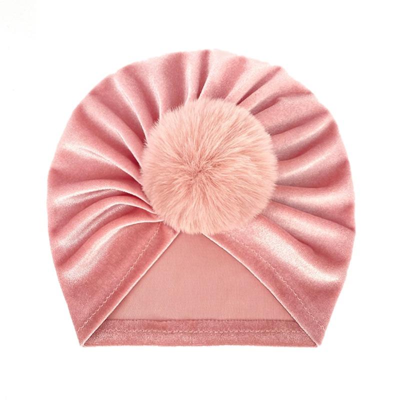 Winter Golden Velvet Hairball Cap Autumn Popular Infant Warm Hat Babyhat Dome Baby