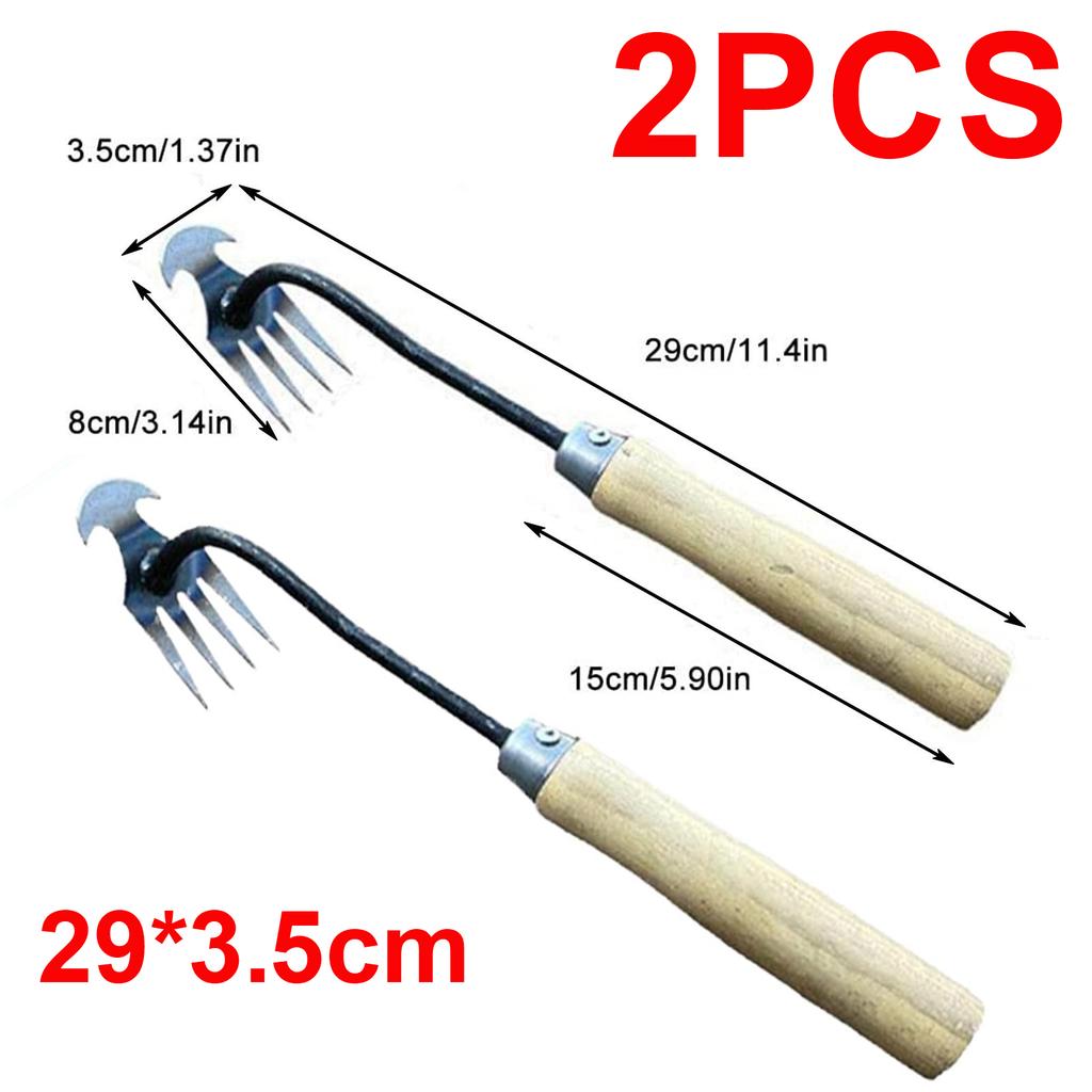 2 In 1 Garden Rake Manual WSeed Grass Rooting Tool Puller Shovel 4 Teeth Weeding Removal Hand Gardening Loose Soil Tool Weeder