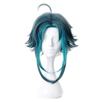 Aniem Genshin Impact Xiao Wig Blue Mixed Braided Heat Resistant Synthetic Hair Cosplay Wigs + Wig Cap