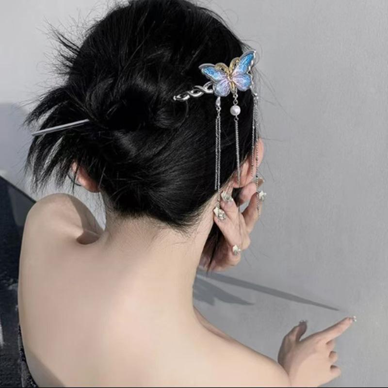 1pc Chinese Style Fashion Hair Stick Pearl Tassel Exquisite Butterfly Hair Accessory Daily Party Wear Women Hair Needle Hairpin