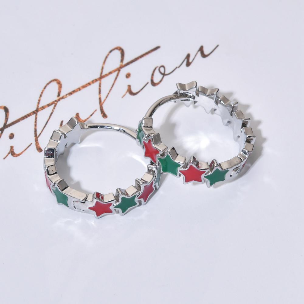CMM Orecchini a Cerchio Piccoli Exquisite Star Rosso e Verde da Donna per Uso Quotidiano Gioielli Versatili