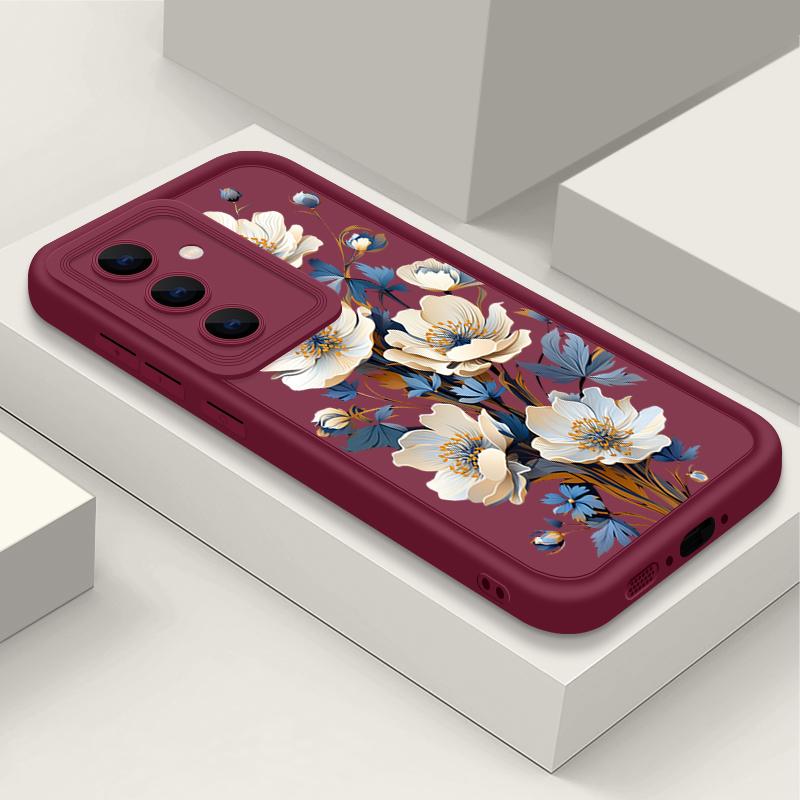 

Роскошный матовый мягкий чехол из ТПУ с цветочным принтом для Samsung S25 Plus S24 FE S23 Ultra S22 A56 A36 A16 A55 A06 A05 A15 A35 A54 противоударный чехол-бампер Samsung S24 Ultra вино красного